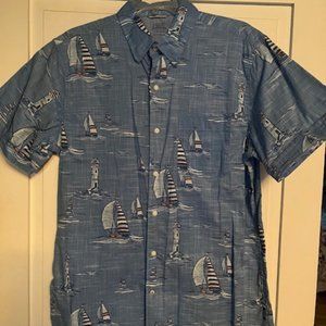 Mens short sleeve Nautical Print Izod button down shirt size Large